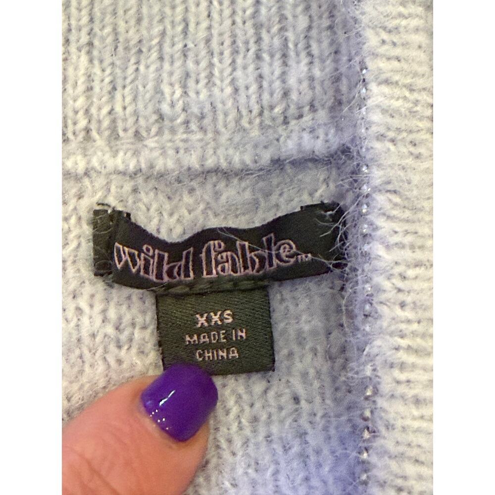 Wild Fable Light Blue Fuzzy Cropped Sweater Full Zip Closure Silver Pull XXS - Picture 11 of 13